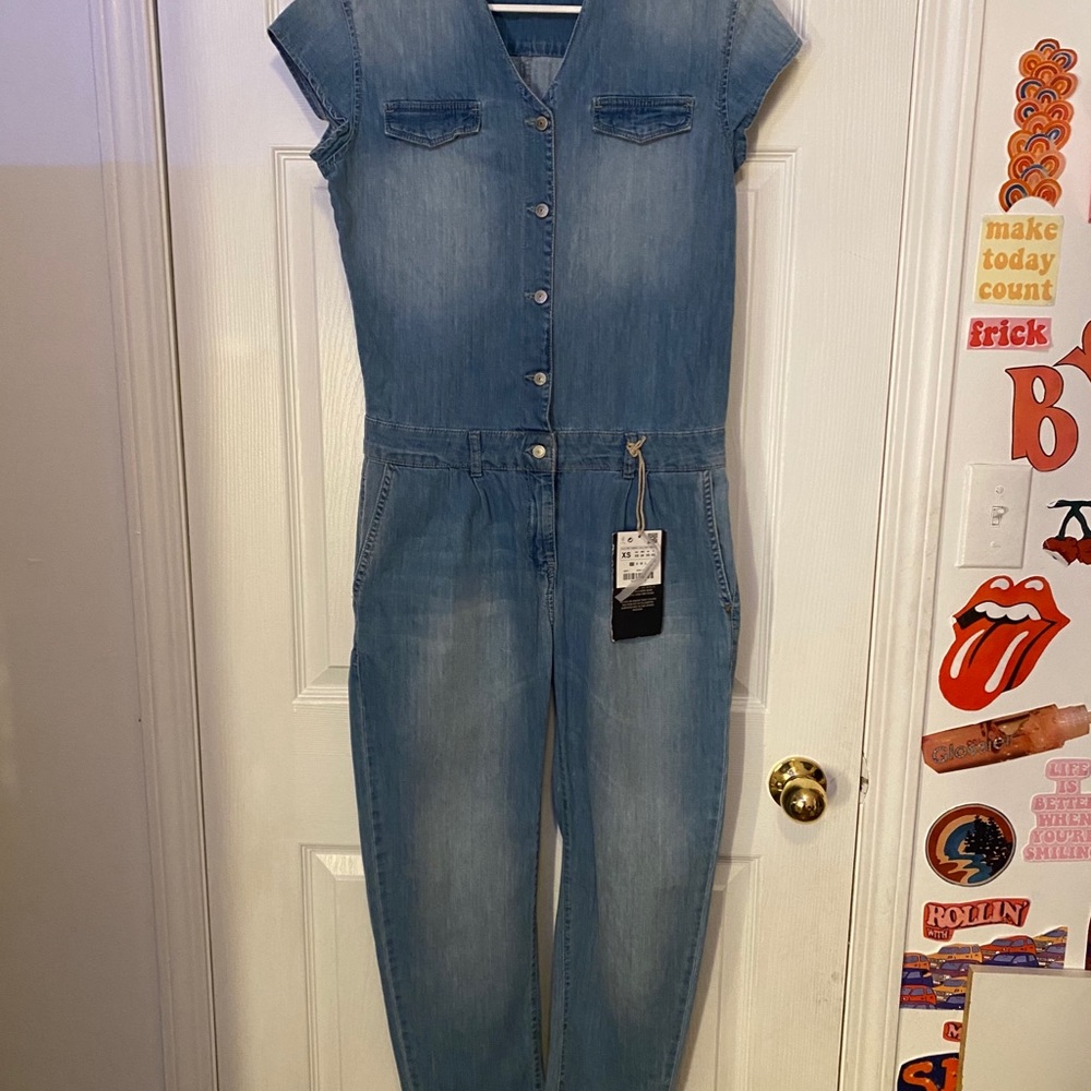 Zara Short Sleeve Denim Jumpsuit - Picture 3 of 5